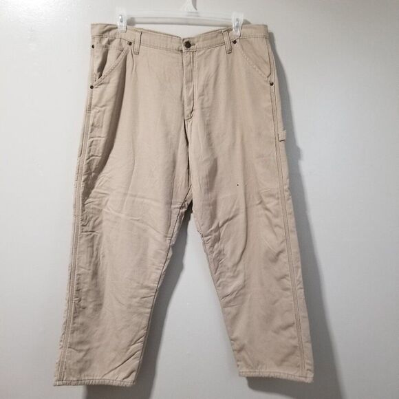 Wrangler Tan Flannel Lined Cargo Jeans Pants Men's 38 x 29 - Picture 1 of 6